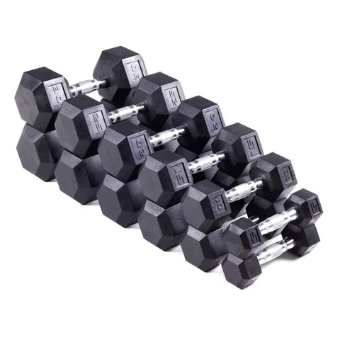 Haltère hexagonal en caoutchouc choix entre 3lb et 125lb - Fitness Dépôt +