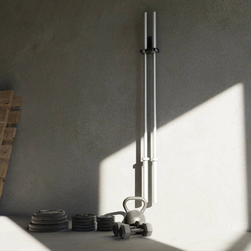 RANGEMENT MURAL POUR DEUX BARRES OLYMPIQUE