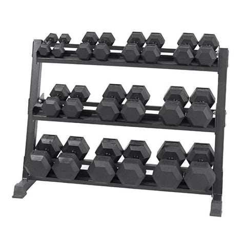 5-50 lb Rubber Hex Dumbbell Set + Rack